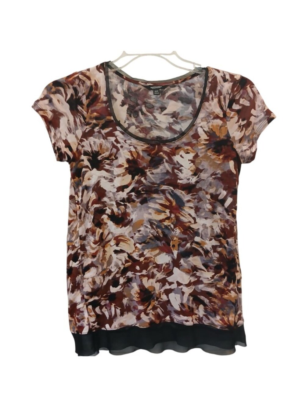 Simply Vera Vera Wang PM Floral Top With Sheer Hem 100% Rayon Lt Weight D-28 - Picture 7 of 8